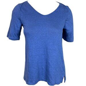 J. Jill Love Linen Short Sleeve Relaxed V-Neck Tee Top Sz S Blue #332B